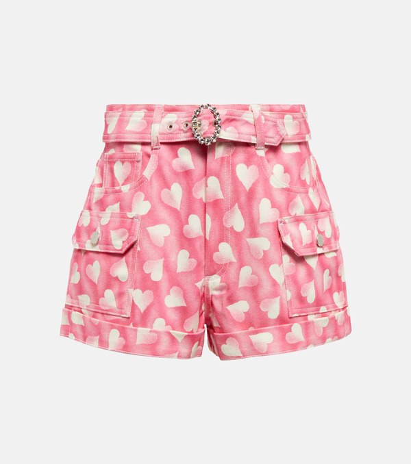  Alessandra Rich Alessandra Rich Heart-print High-rise Denim Shorts 