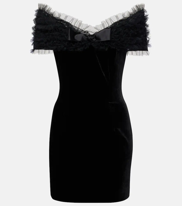  Alessandra Rich Alessandra Rich Off-shoulder Velvet And Tulle Minidress 