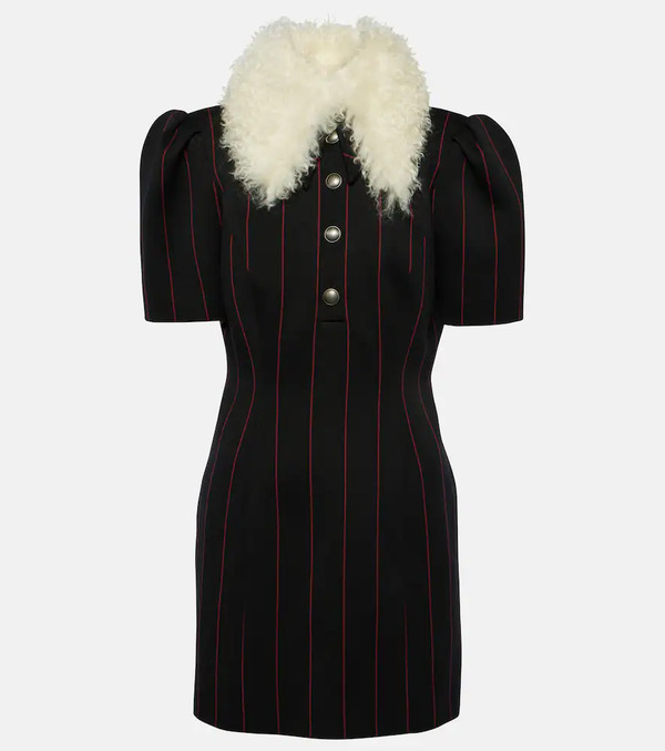  Alessandra Rich Alessandra Rich Pinstripe Collared Wool-blend Minidress 