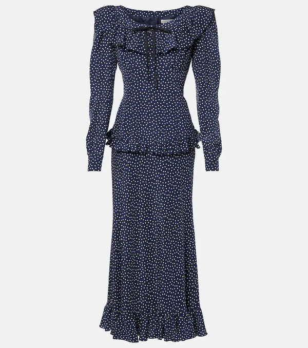  Alessandra Rich Alessandra Rich Polka-dot Printed Silk Maxi Dress 