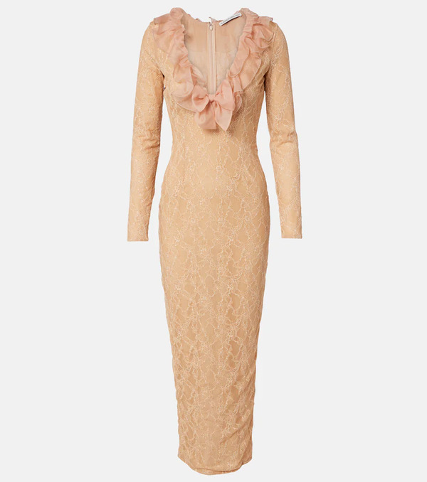  Alessandra Rich Alessandra Rich Ruffled Lace Midi Dress 