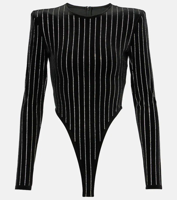  Alex Perry Alex Perry Crystal-embellished Pinstripe Velvet Bodysuit 