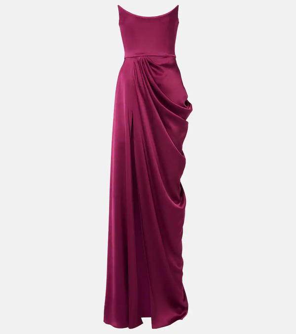  Alex Perry Alex Perry Draped Satin Crepe Bustier Gown 