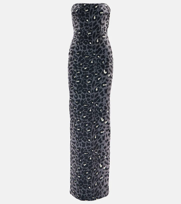  Alex Perry Alex Perry Leopard-print Strapless Velvet Gown 