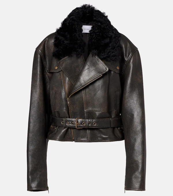  Alex Perry Alex Perry Shearling-trimmed Cropped Leather Biker Jacket 