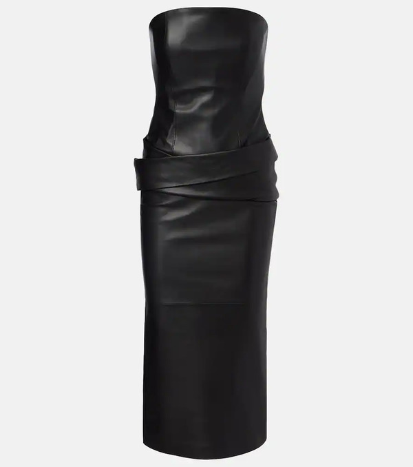  Alex Perry Alex Perry Strapless Leather Midi Dress 