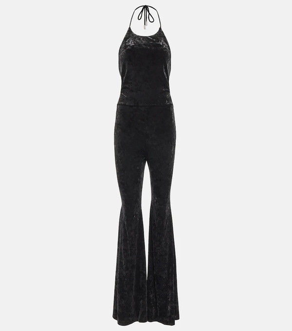  Alexandre Vauthier Alexandre Vauthier Halterneck Flared Velvet Jumpsuit 