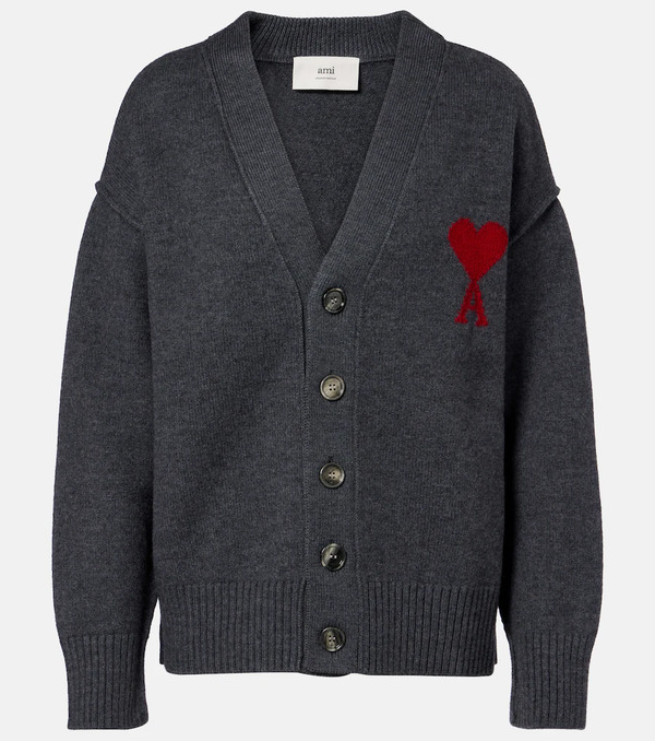  Ami Paris Ami Paris Ami De Cour Virgin Wool Cardigan 
