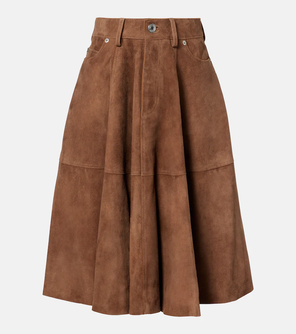  Ami Paris Ami Paris Pleated Suede Midi Skirt 