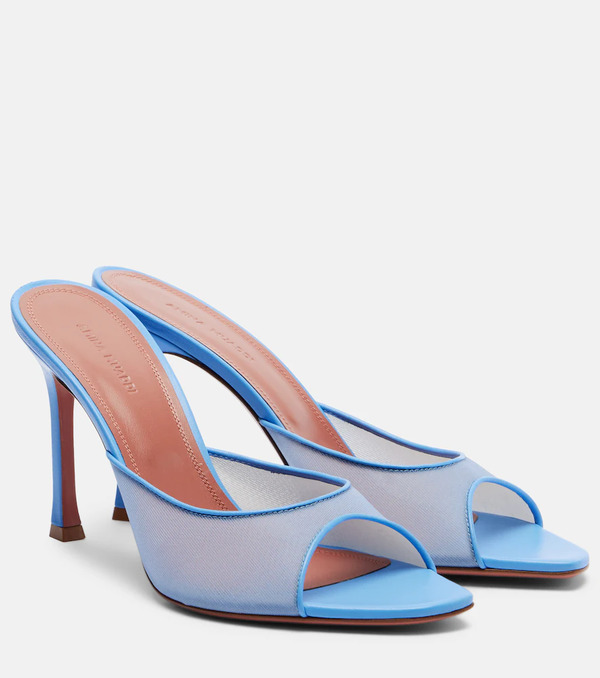  Amina Muaddi Amina Muaddi Alexa Leather-trimmed Mesh Mules 