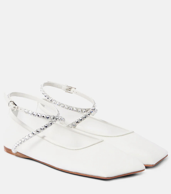  Amina Muaddi Amina Muaddi Ane Embellished Mesh Ballet Flats 