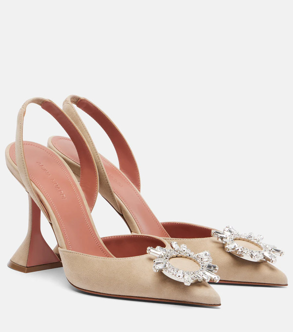  Amina Muaddi Amina Muaddi Begum Embellished Suede Slingback Pumps 