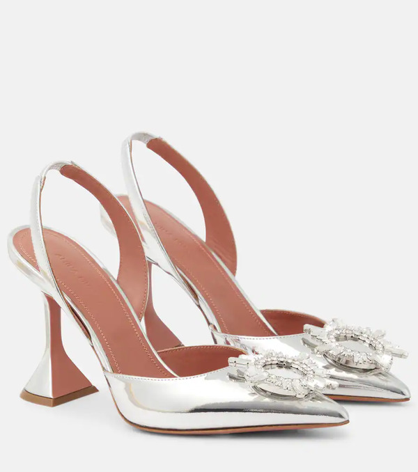  Amina Muaddi Amina Muaddi Begum Mirrored Leather Slingback Pumps 