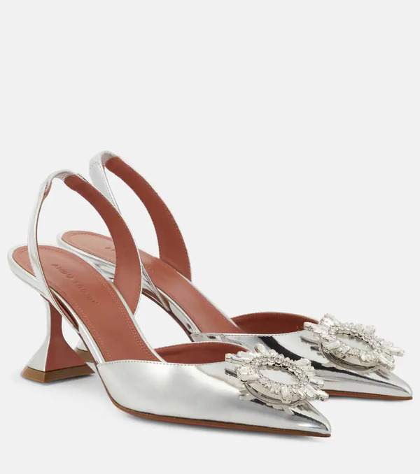  Amina Muaddi Amina Muaddi Begum 70 Mirrored Leather Slingback Pumps 