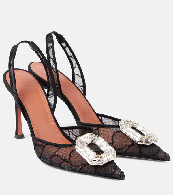  Amina Muaddi Amina Muaddi Camelia 90 Lace Slingback Pumps 