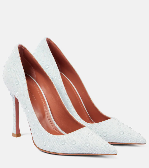  Amina Muaddi Amina Muaddi Elsa 105 Embellished Denim Pumps 