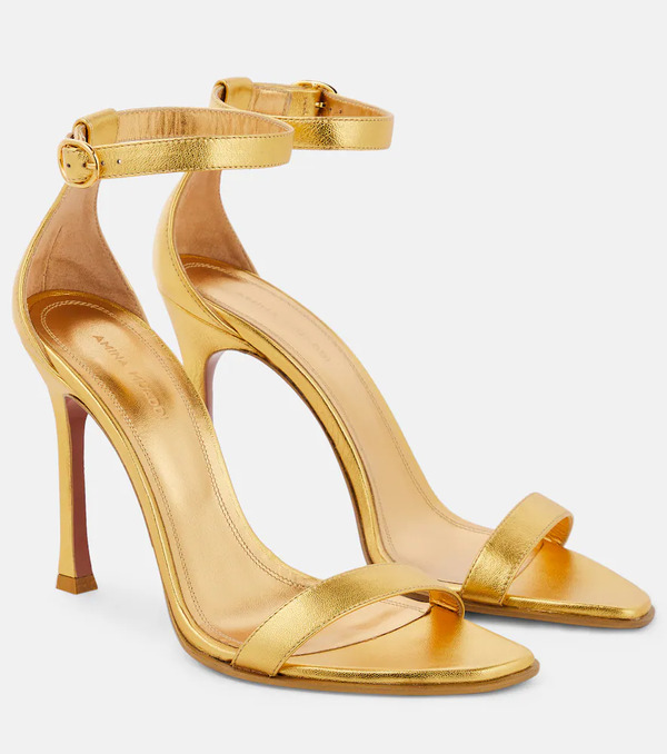  Amina Muaddi Amina Muaddi Kim Metallic Leather Sandals 