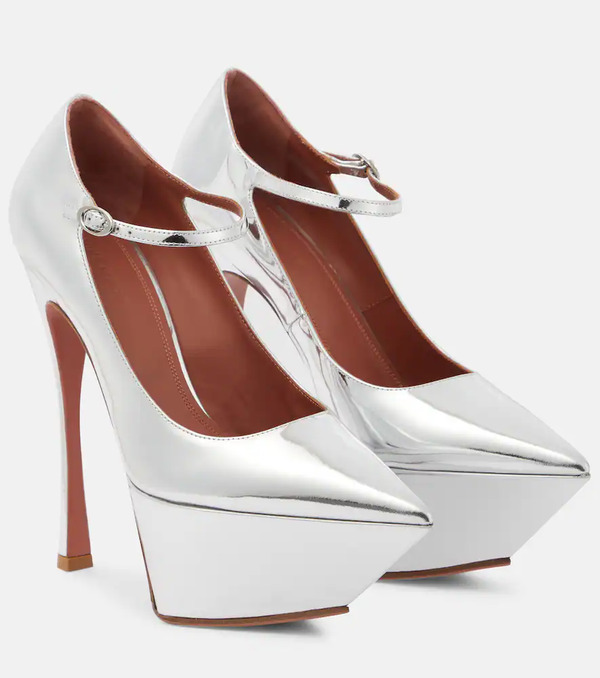  Amina Muaddi Amina Muaddi Yigit Metallic Leather Platform Pumps 