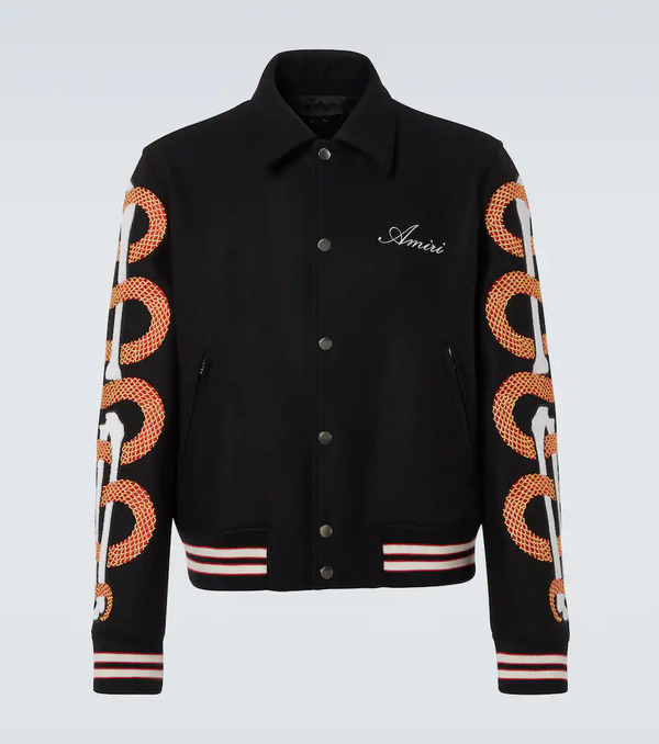  Amiri Amiri Amiri Snake Bones Wool-blend Varsity Jacket 