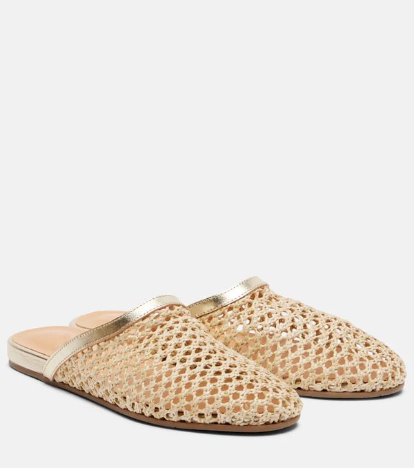  Ancient Greek Sandals Ancient Greek Sandals Leather-trimmed Raffia Mules 