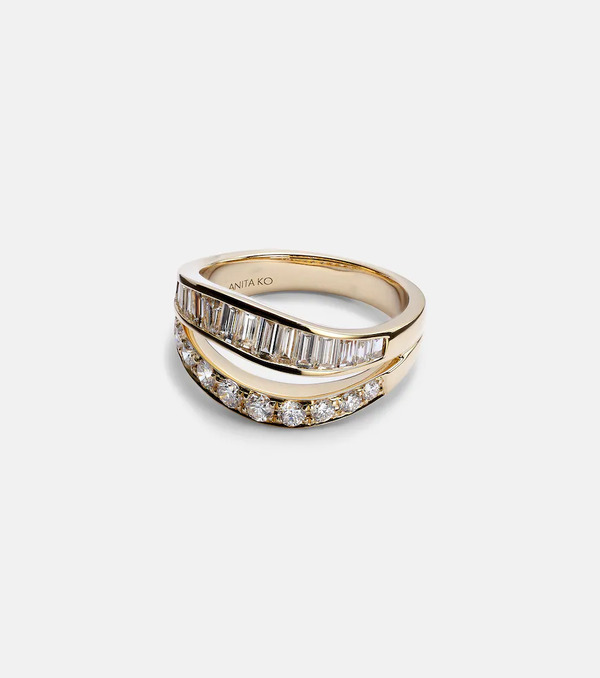  Anita Ko Anita Ko Two Row Wave 18kt Gold Ring With Diamonds 