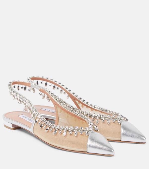  Aquazzura Aquazzura Temptation Crystal Mesh Slingback Flats 