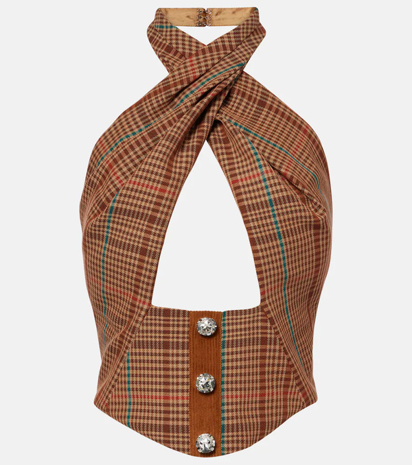  Area Area Checked Halterneck Wool-blend Top 