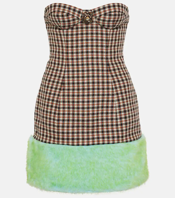  Area Area Checked Wool And Cotton Bustier Dress 