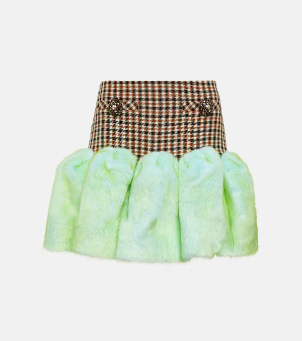  Area Area Checked Wool And Cotton Miniskirt 