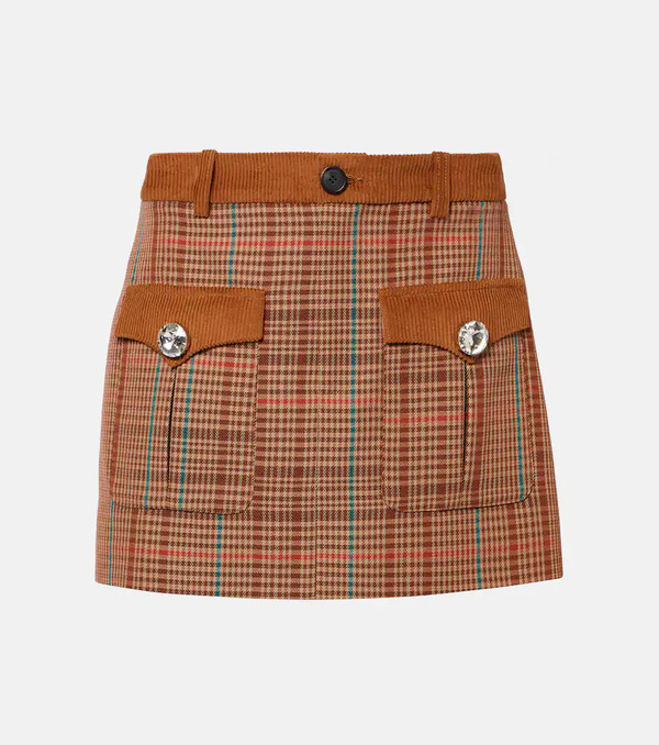  Area Area Checked Wool-blend Miniskirt 