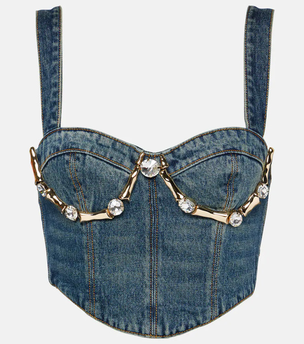  Area Area Claw Embellished Denim Bustier 