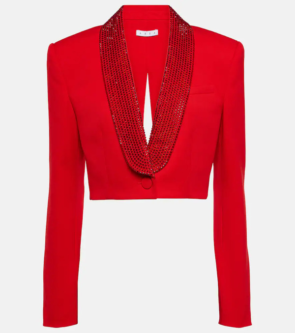  Area Area Crystal-embellished Cropped Wool Blazer 