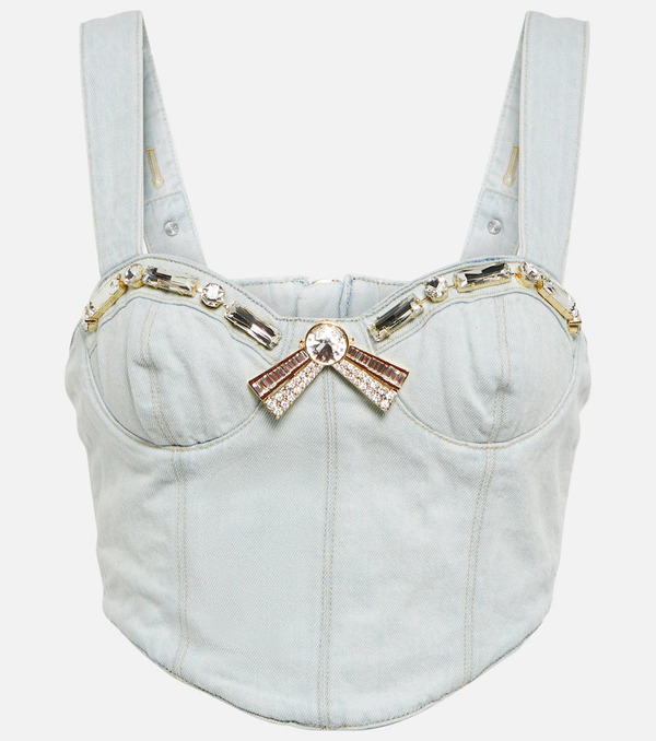  Area Area Crystal-embellished Denim Crop Top 