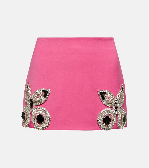  Area Area Crystal-embellished Wool Miniskirt 