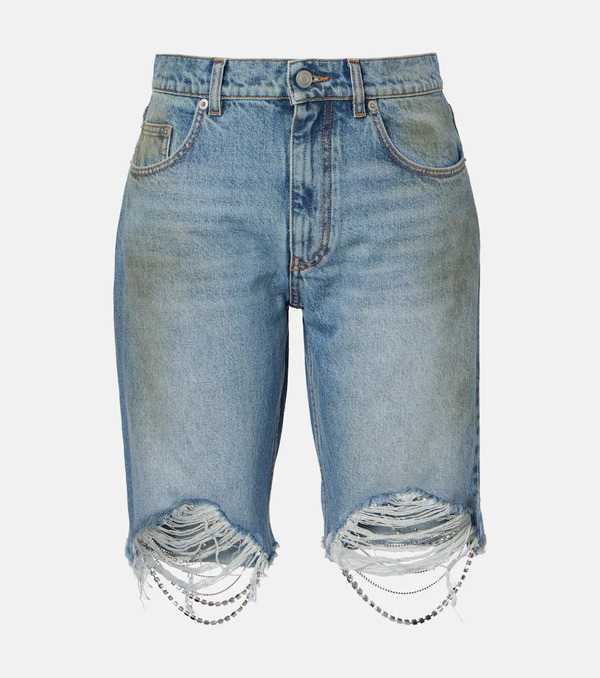  Area Area Distressed Embellished Denim Shorts 