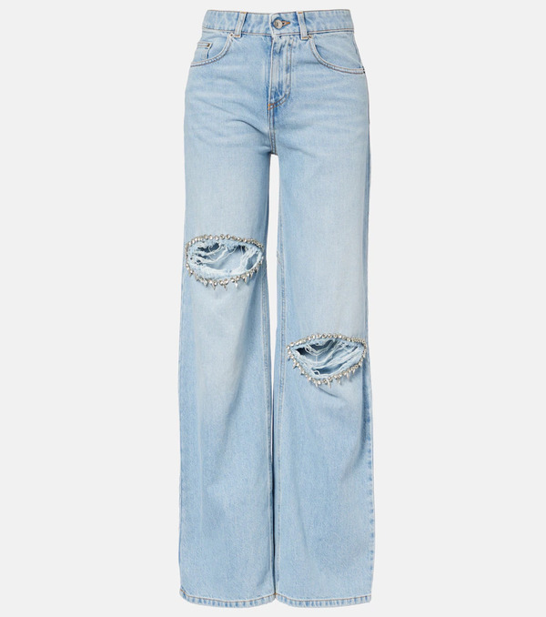  Area Area Distressed Embellished Wide-leg Jeans 