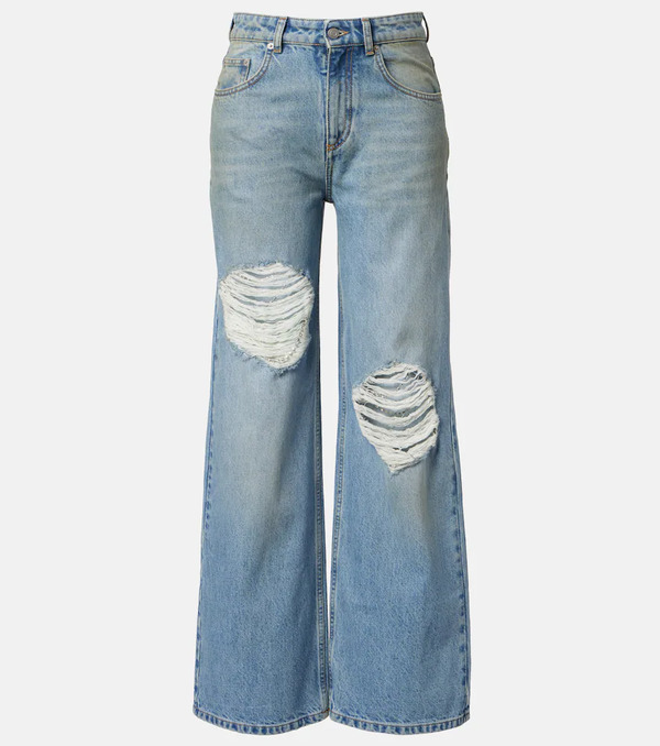  Area Area Distressed Embellished Wide-leg Jeans 