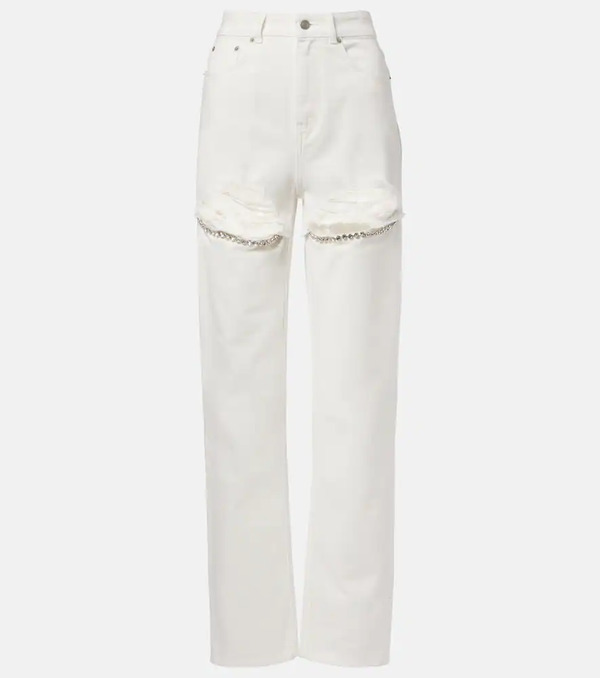  Area Area Distressed Embellished Wide-leg Jeans 