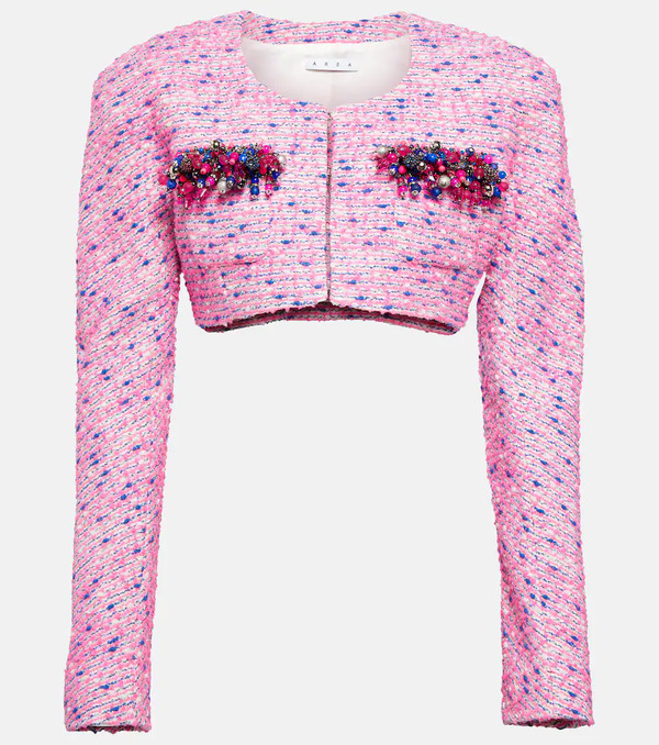  Area Area Embellished Boucle Cropped Jacket 
