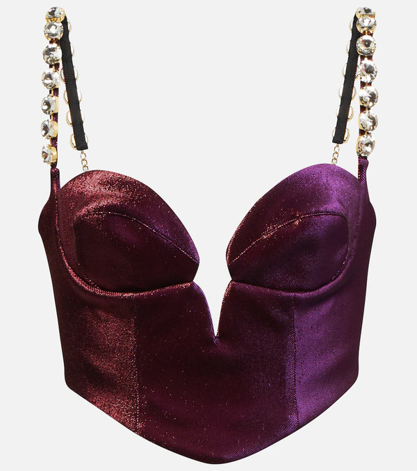  Area Area Embellished Cotton-blend Cropped Top 