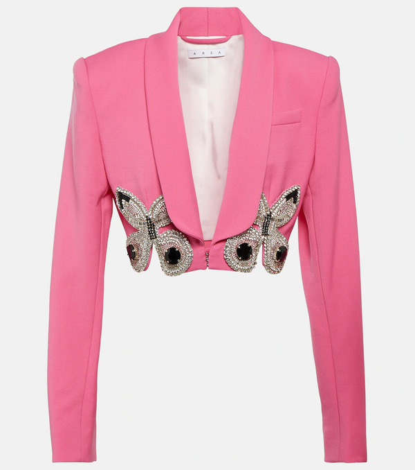  Area Area Embellished Cropped Wool Blazer 