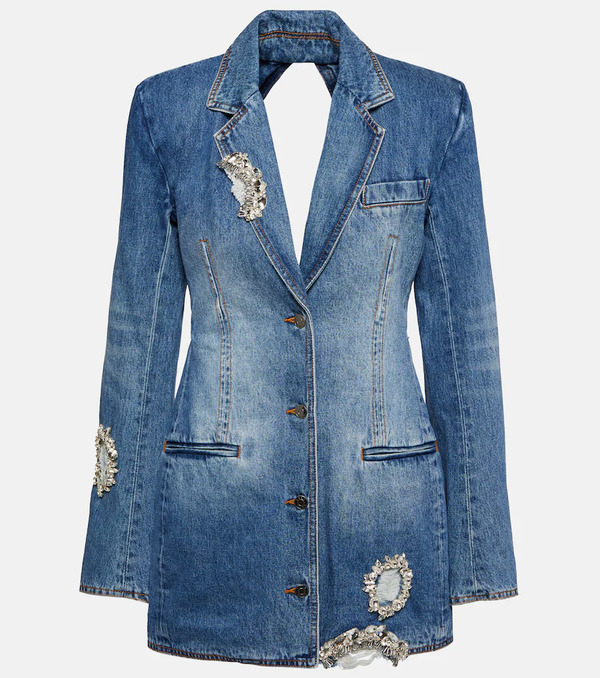  Area Area Embellished Cutout Denim Blazer 