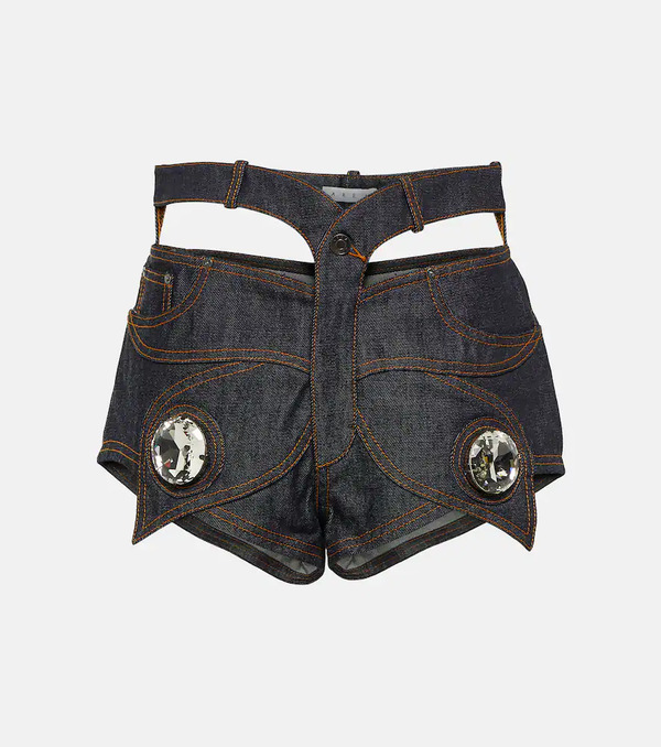  Area Area Embellished Cutout Denim Shorts 
