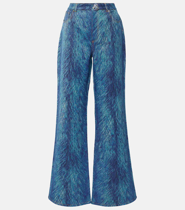  Area Area Embellished Fur-print Flared Jeans 