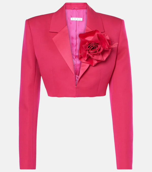  Area Area Floral-applique Cropped Wool Blazer 