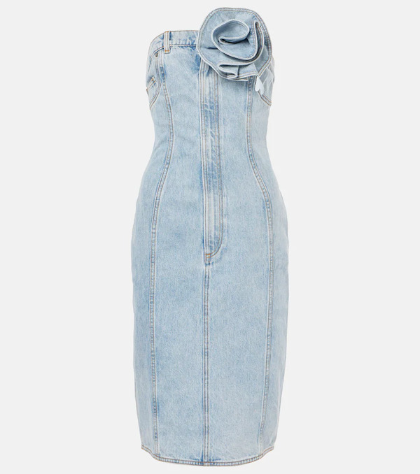 Area Area Floral-applique Denim Midi Dress 