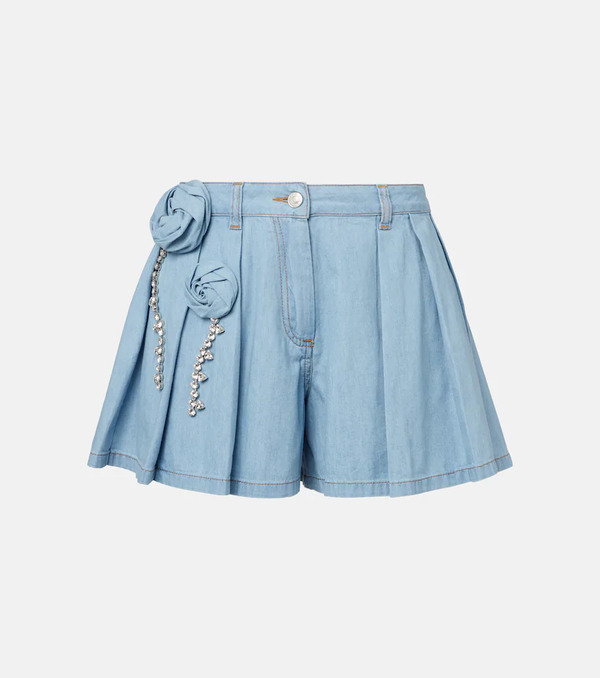  Area Area Floral-applique Denim Shorts 