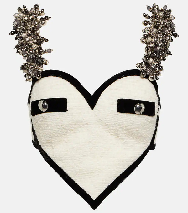  Area Area Heart Embellished Boucle Crop Top 