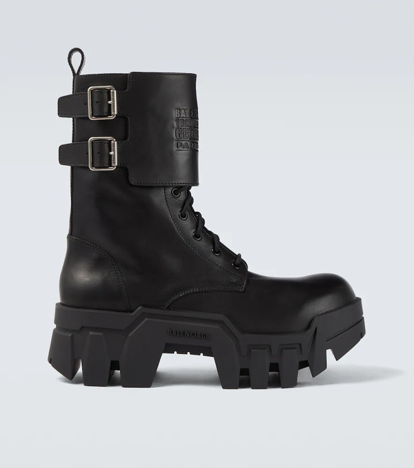 Balenciaga Balenciaga Bulldozer Debossed Leather Combat Boots 