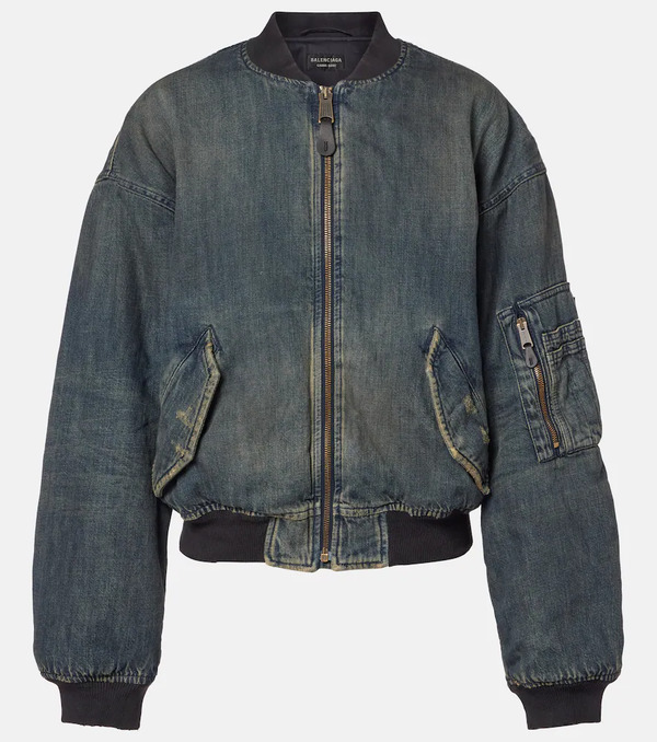  Balenciaga Balenciaga Distressed Denim Bomber Jacket 